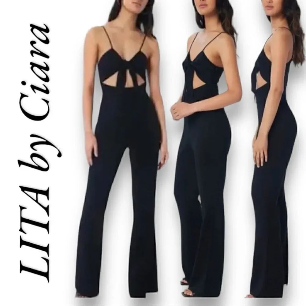 LITA by Ciara Women’s Tie Front Jumpsuit in the Size Large in Black Color